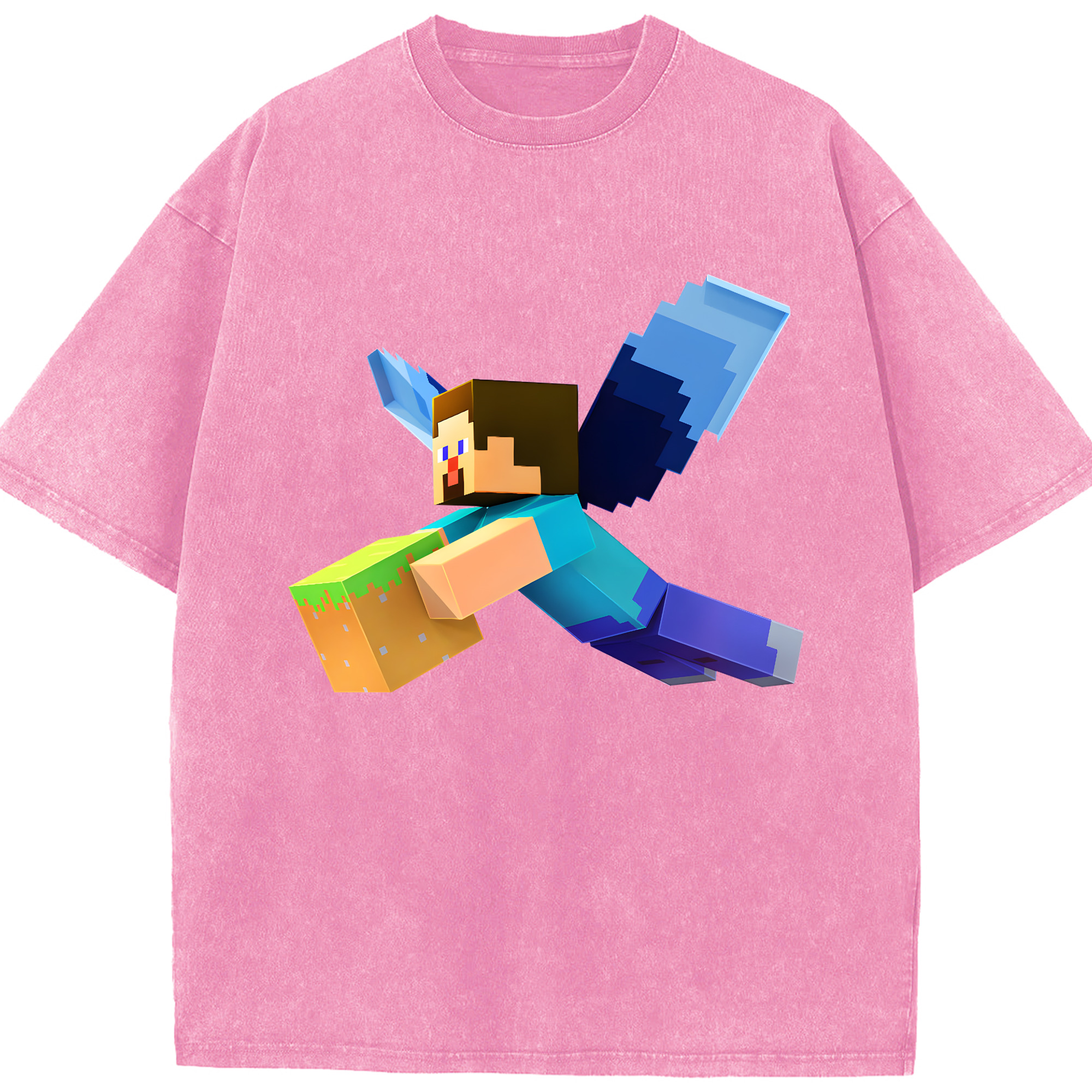 （画像用） マインクラフト ブロックの世界 Minecraft MC Block world 綿100% ヴィンテージ風 半袖Tシャツ（フロントプリント）